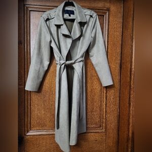 Flowy Soft Green Tie-Waist Suede Trench